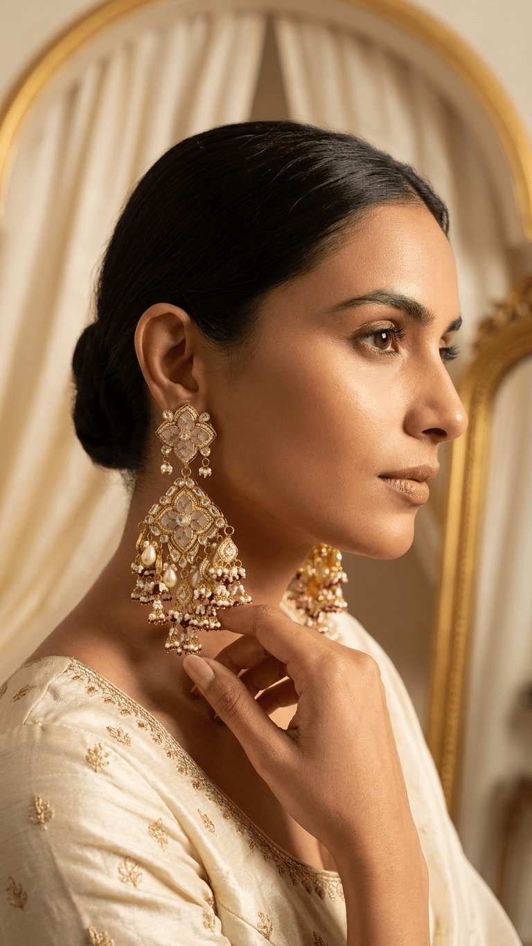 Nina Oversized Statement Earrings & Tikka Set - Ready - to - ship - Touch Of Elegance