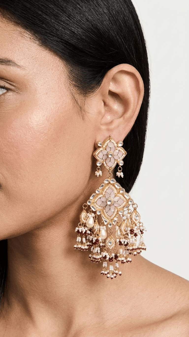 Nina Oversized Statement Earrings & Tikka Set - Ready - to - ship - Touch Of Elegance