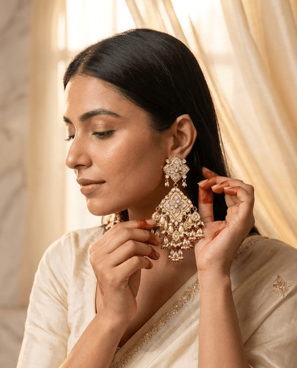 Nina Oversized Statement Earrings & Tikka Set - Ready - to - ship - Touch Of Elegance