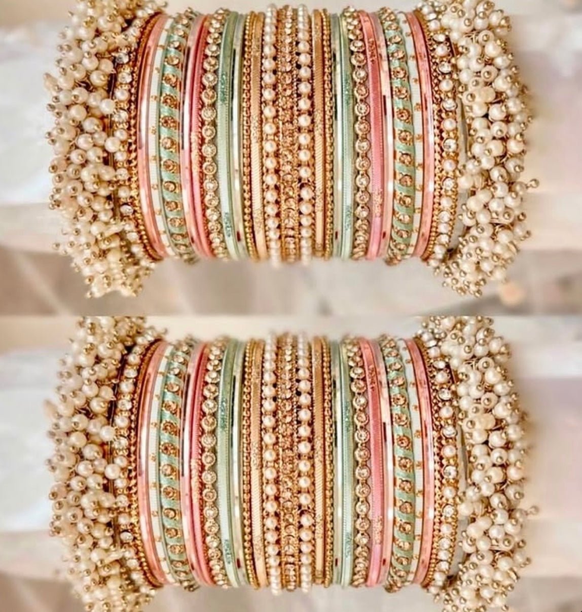 Pink and Sage Bangle Set | Ready - to - ship - Touch Of Elegance