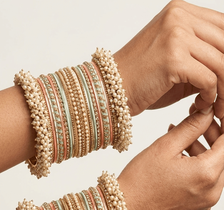 Pink and Sage Bangle Set | Ready - to - ship - Touch Of Elegance