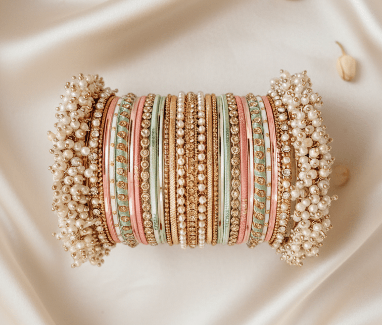 Pink and Sage Bangle Set | Ready - to - ship - Touch Of Elegance