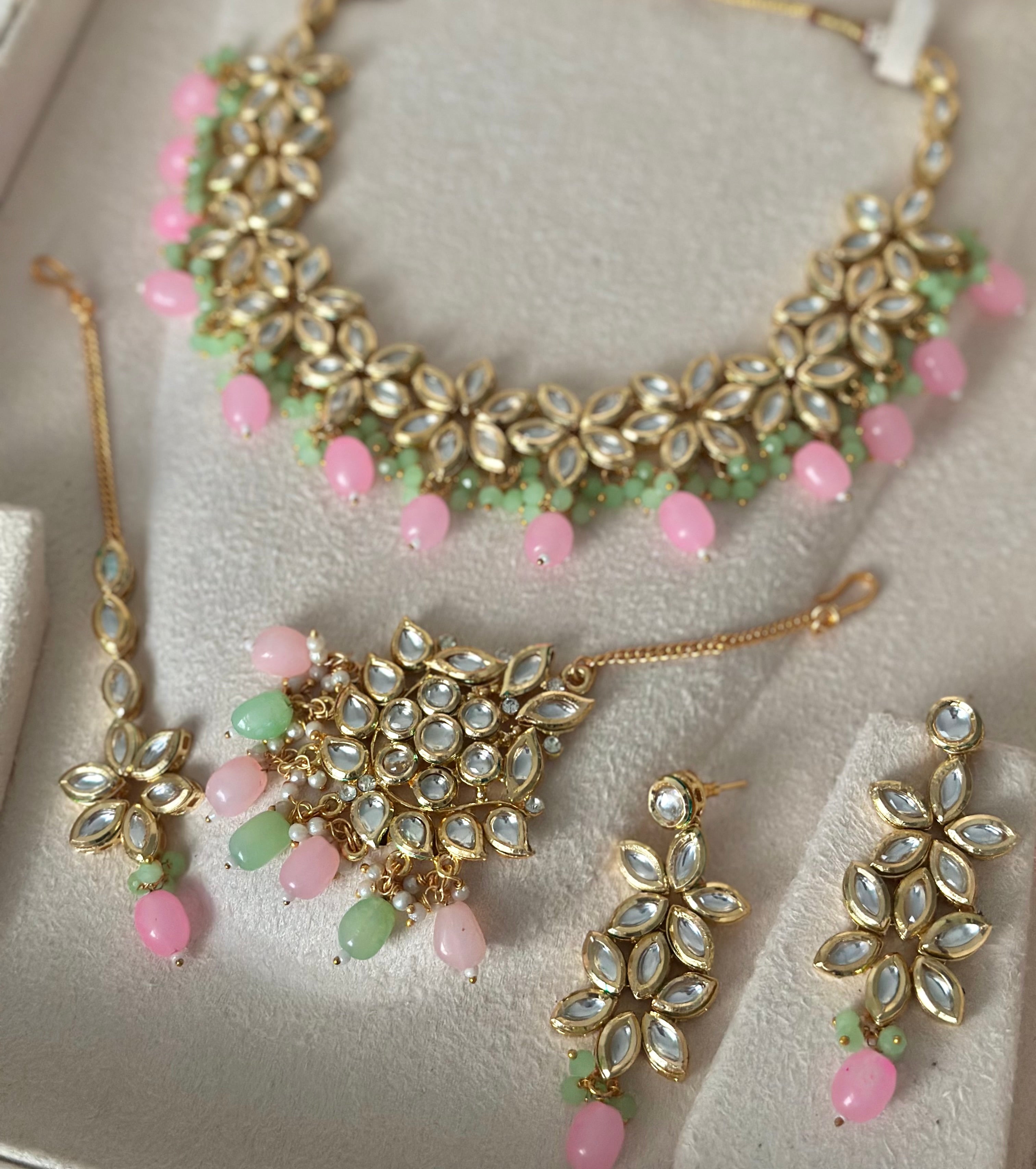 Pink & Green Lotus Set | Ready - to - ship - Touch Of Elegance