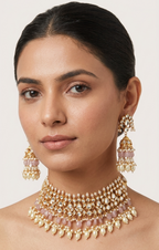 Pink Rose Set | Pachi Kundan  | Made-on-order
