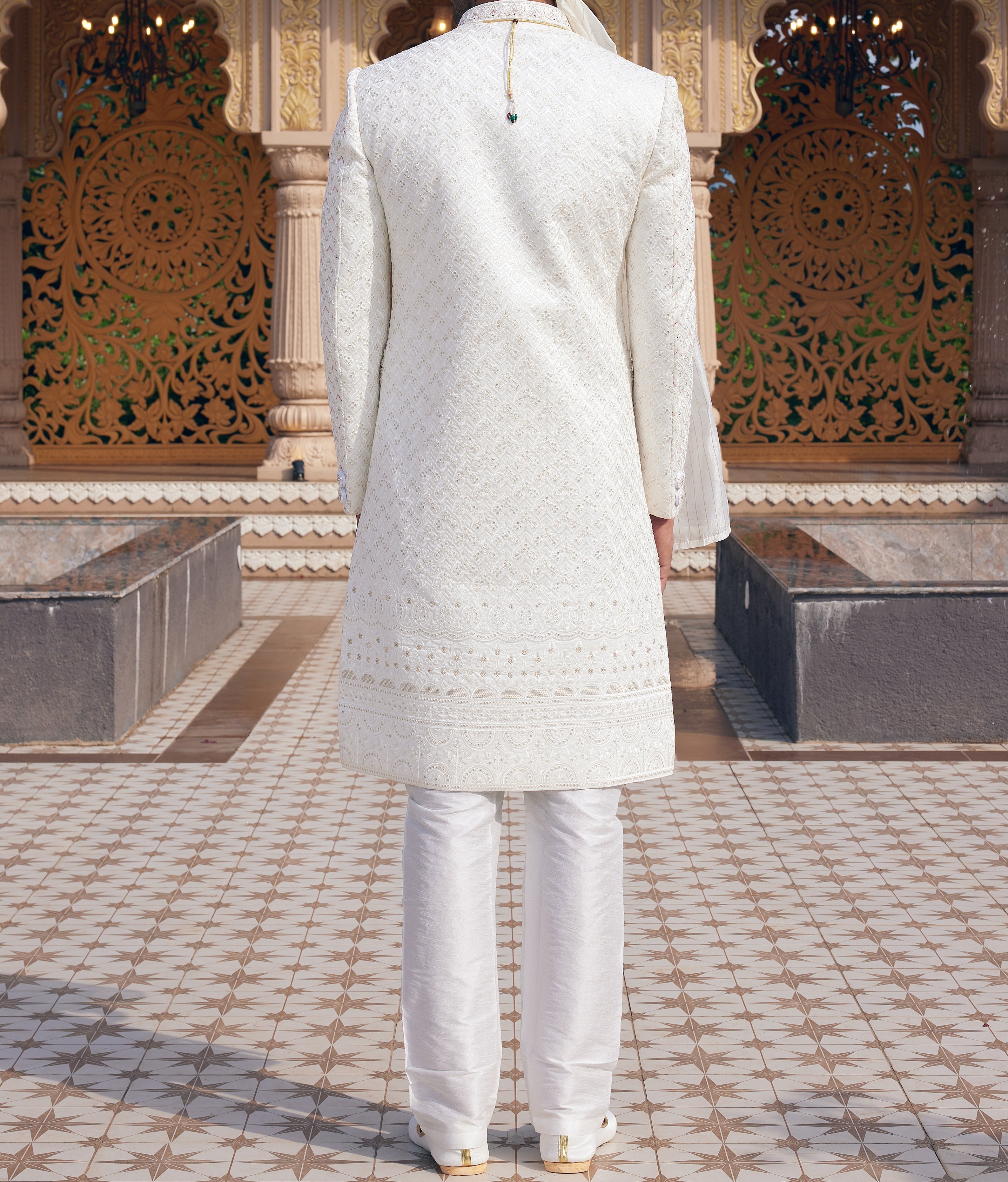 Regal 3 - Piece Ivory White Sherwani Set - Made - on - order - Touch Of Elegance
