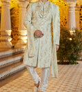 Regal 3 - Piece Sage | Pista Green & White Sherwani Set - Made - on - order - Touch Of Elegance