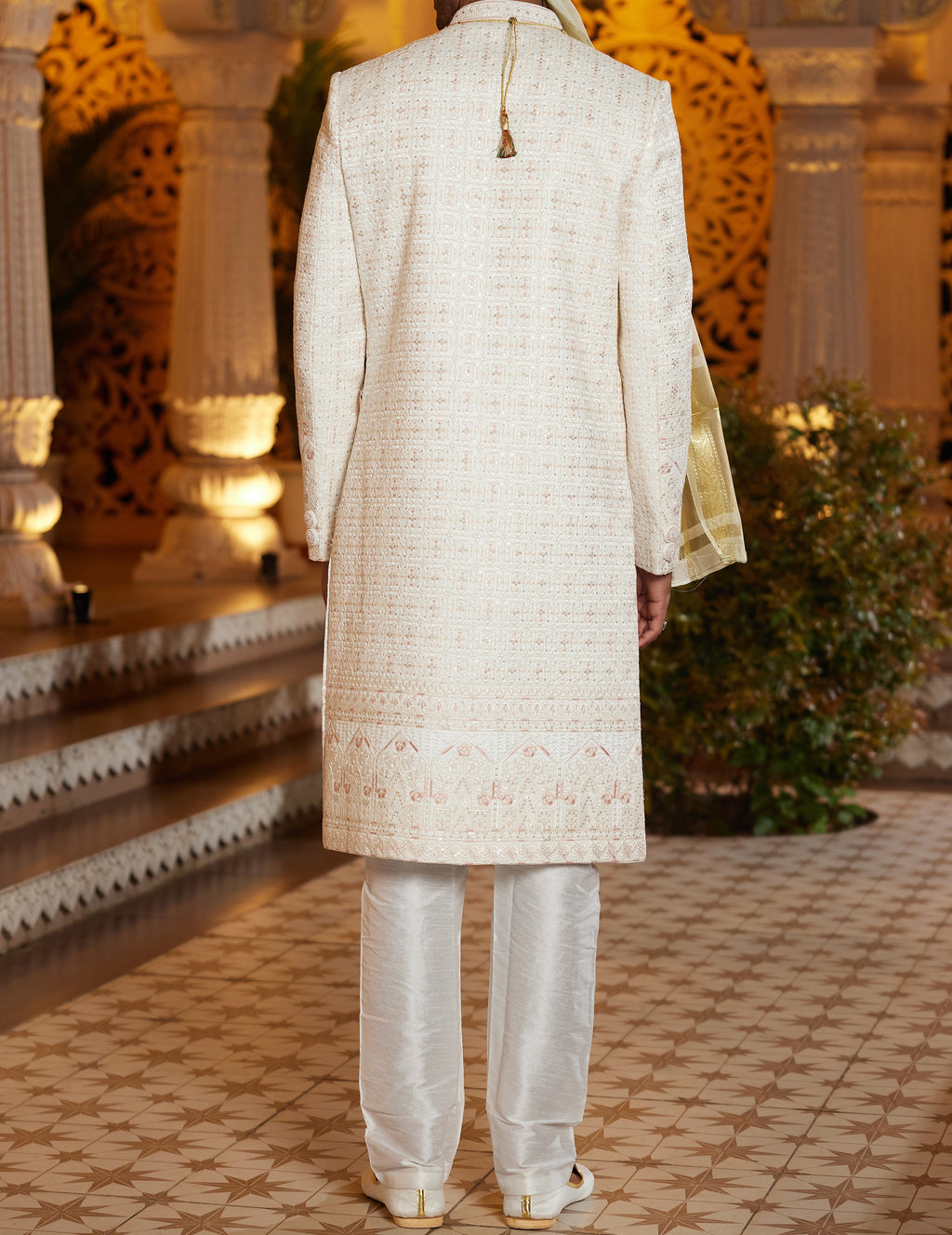 Regal 3 - Piece White & Pink Sherwani Set - Made - on - order - Touch Of Elegance