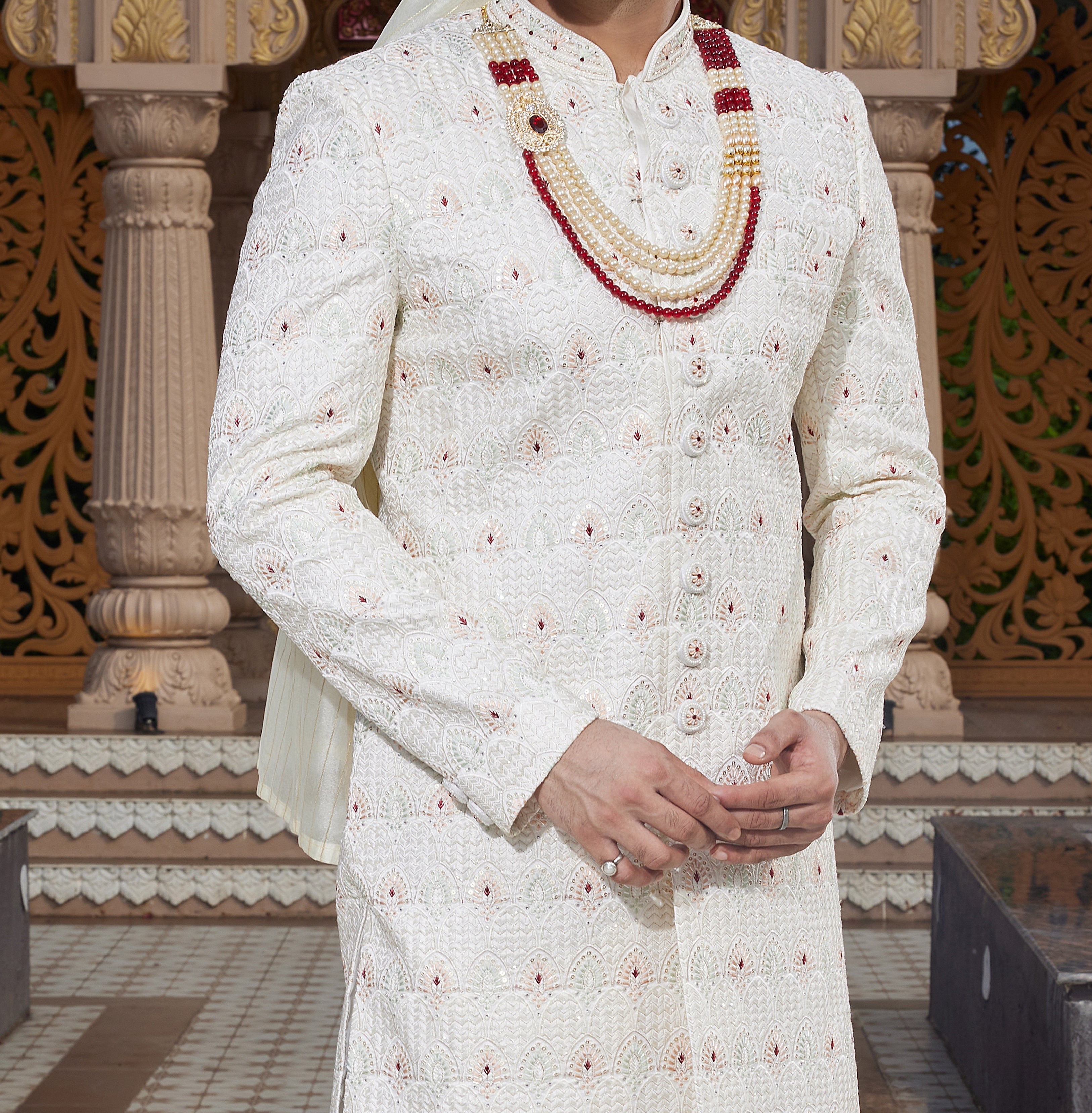 Regal Ivory White Sherwani Set - Made - on - order - Touch Of Elegance