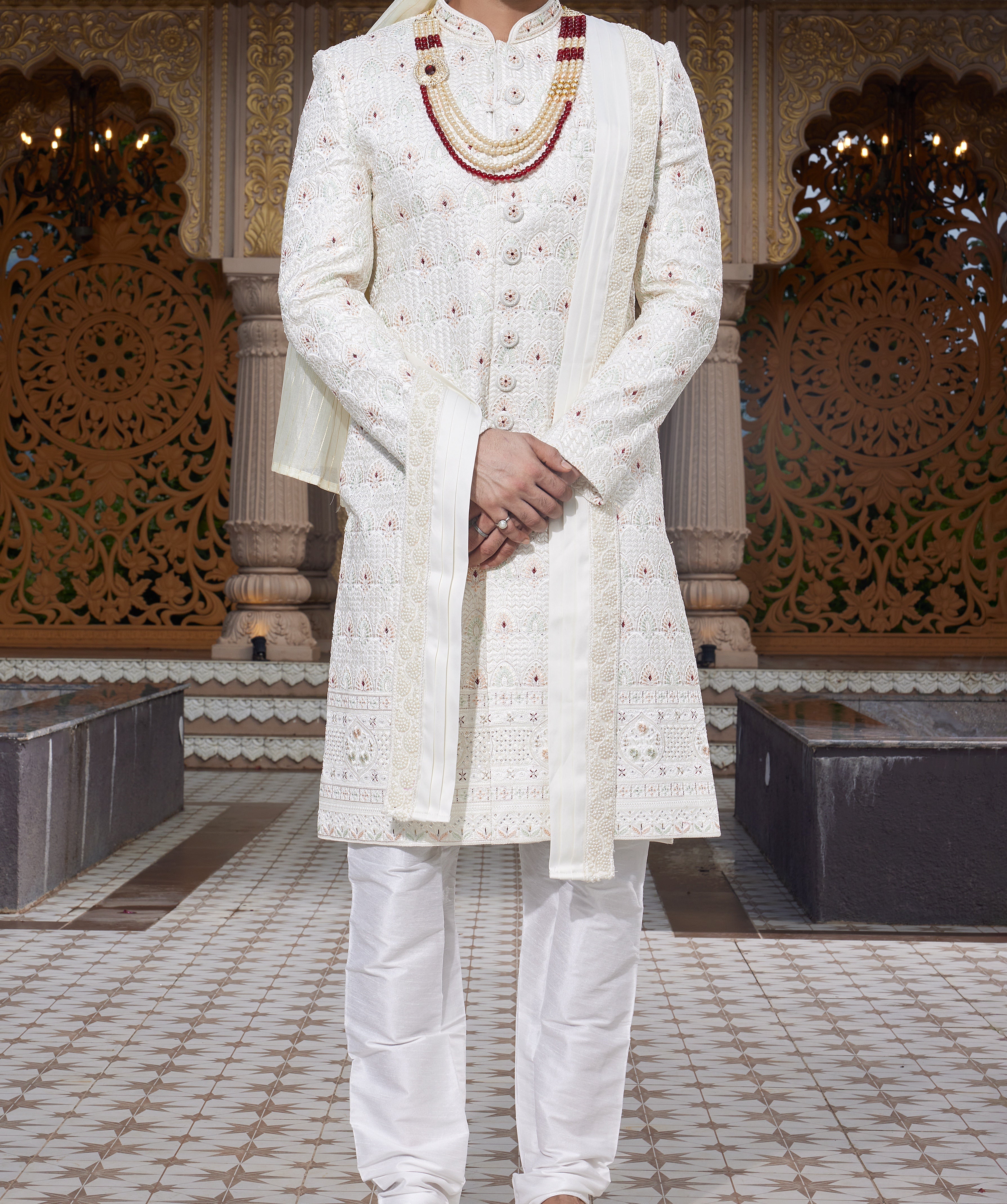 Regal Ivory White Sherwani Set - Made - on - order - Touch Of Elegance