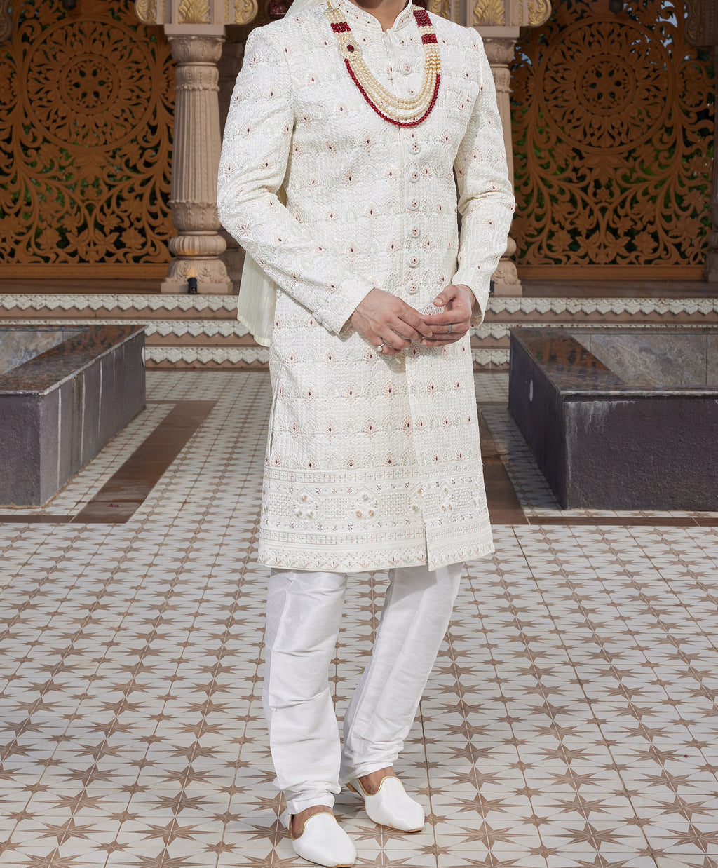 Regal Ivory White Sherwani Set - Made - on - order - Touch Of Elegance