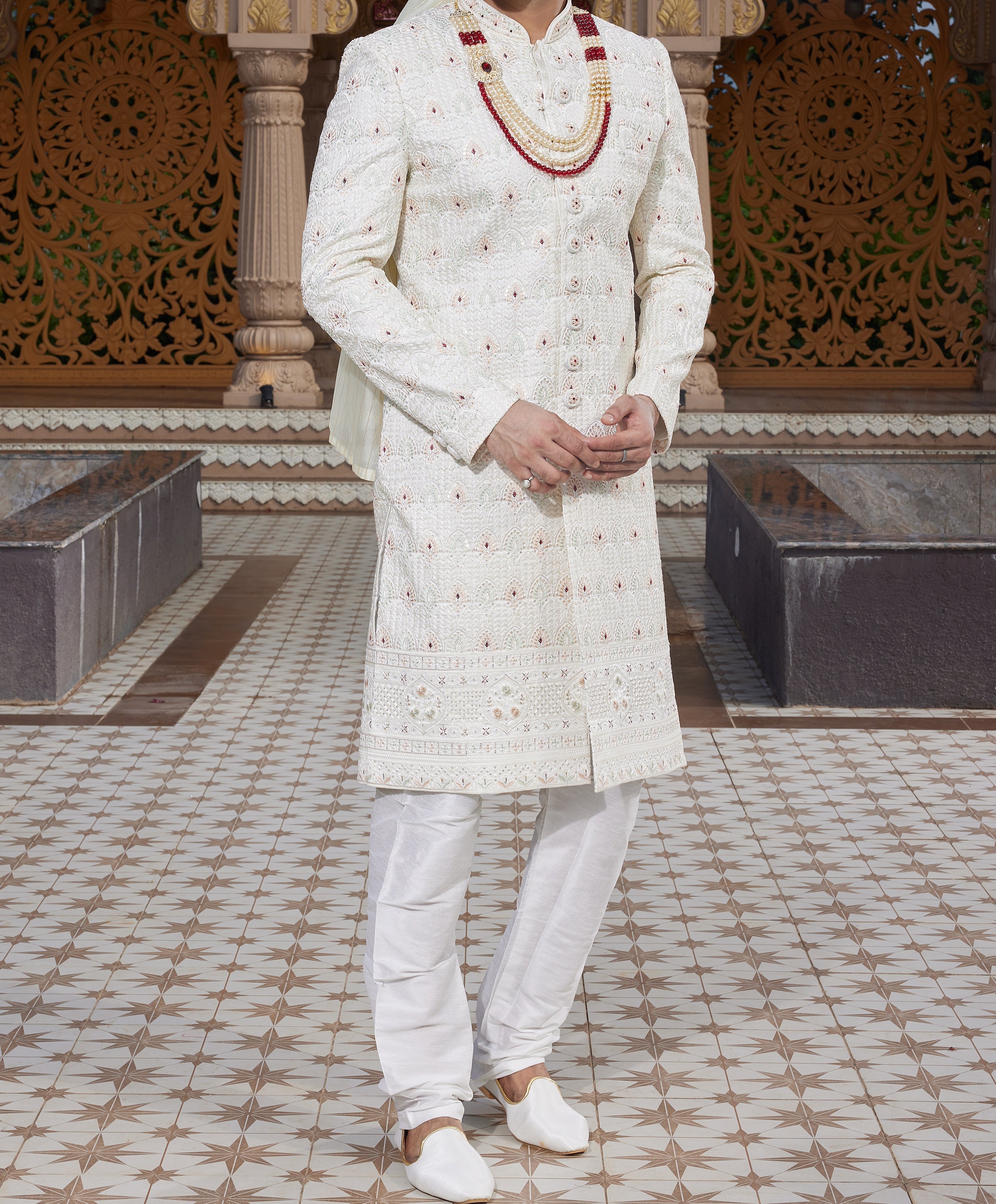 Regal Ivory White Sherwani Set - Made - on - order - Touch Of Elegance