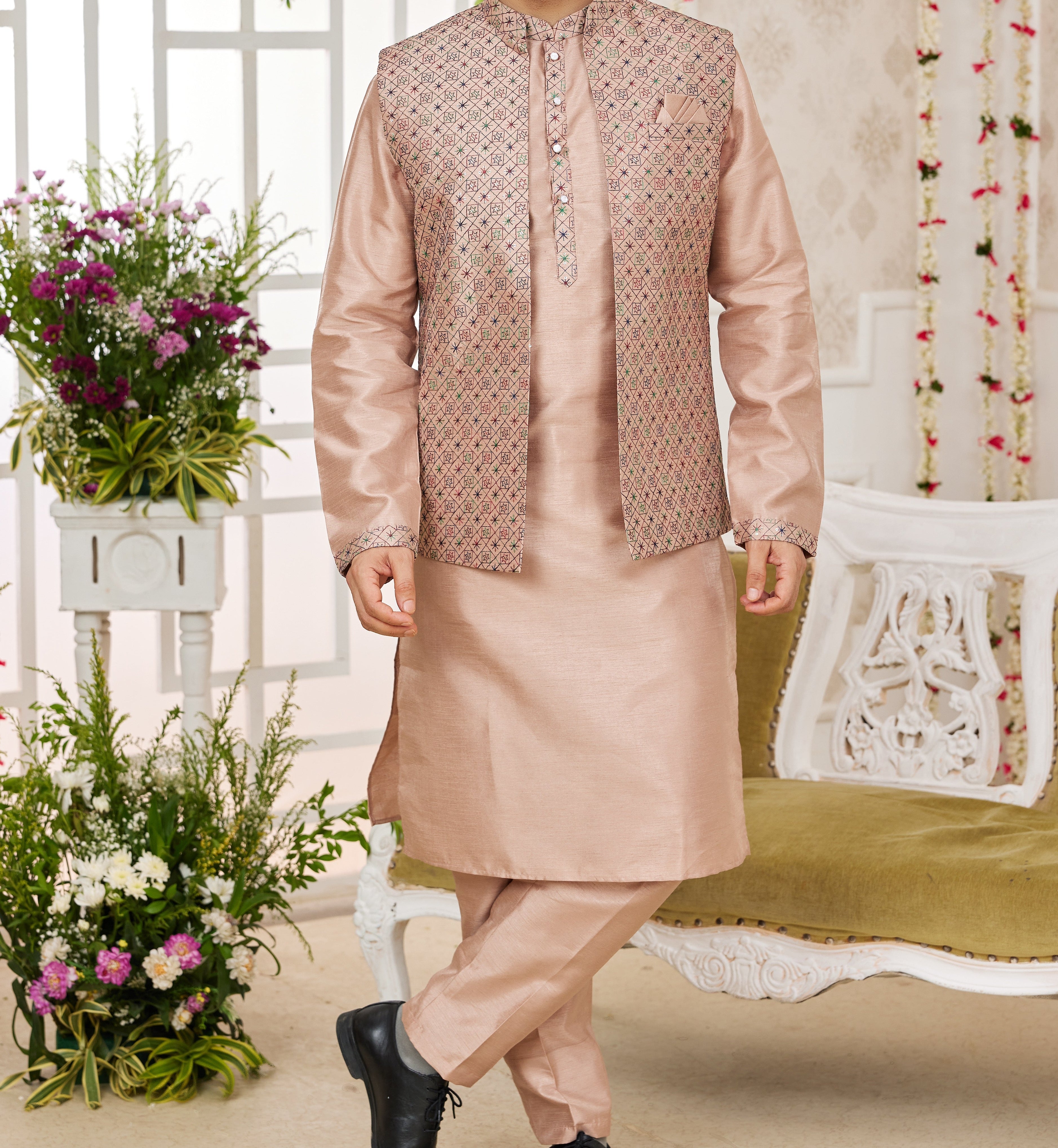 Rose Gold Kurta & Vest Set - Made - on - order - Touch Of Elegance