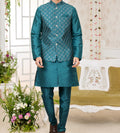 Teal Kurta & Vest Set - Made - on - order - Touch Of Elegance