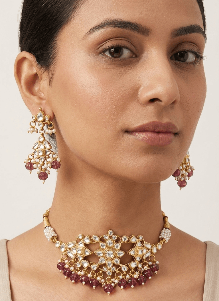 Wine Florence - Pachi Kundan | Ready - to - ship - Touch Of Elegance