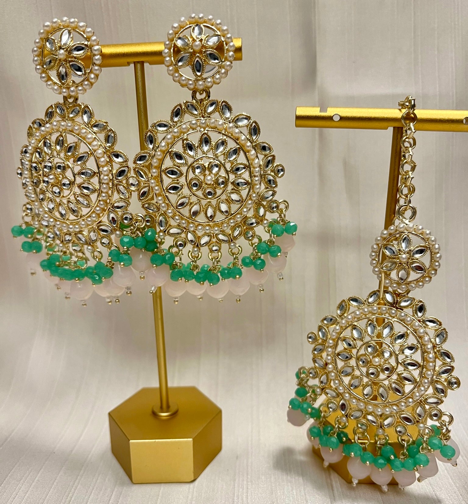 Green & Light Pink Tikka Set | Ready-to-ship
