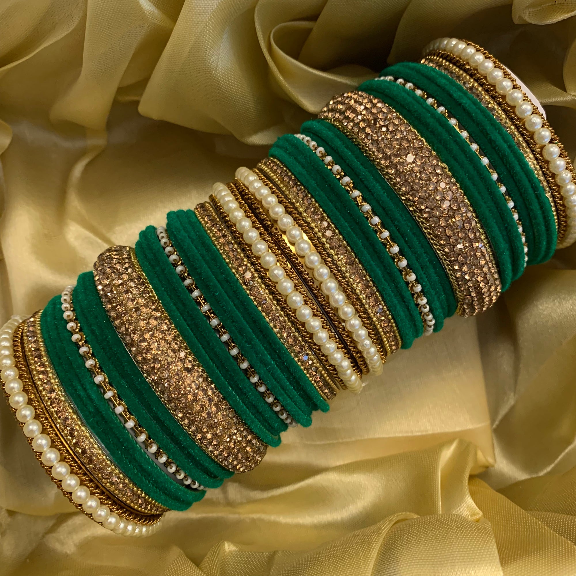 Velvet Green Bangle set | Ready-to-ship