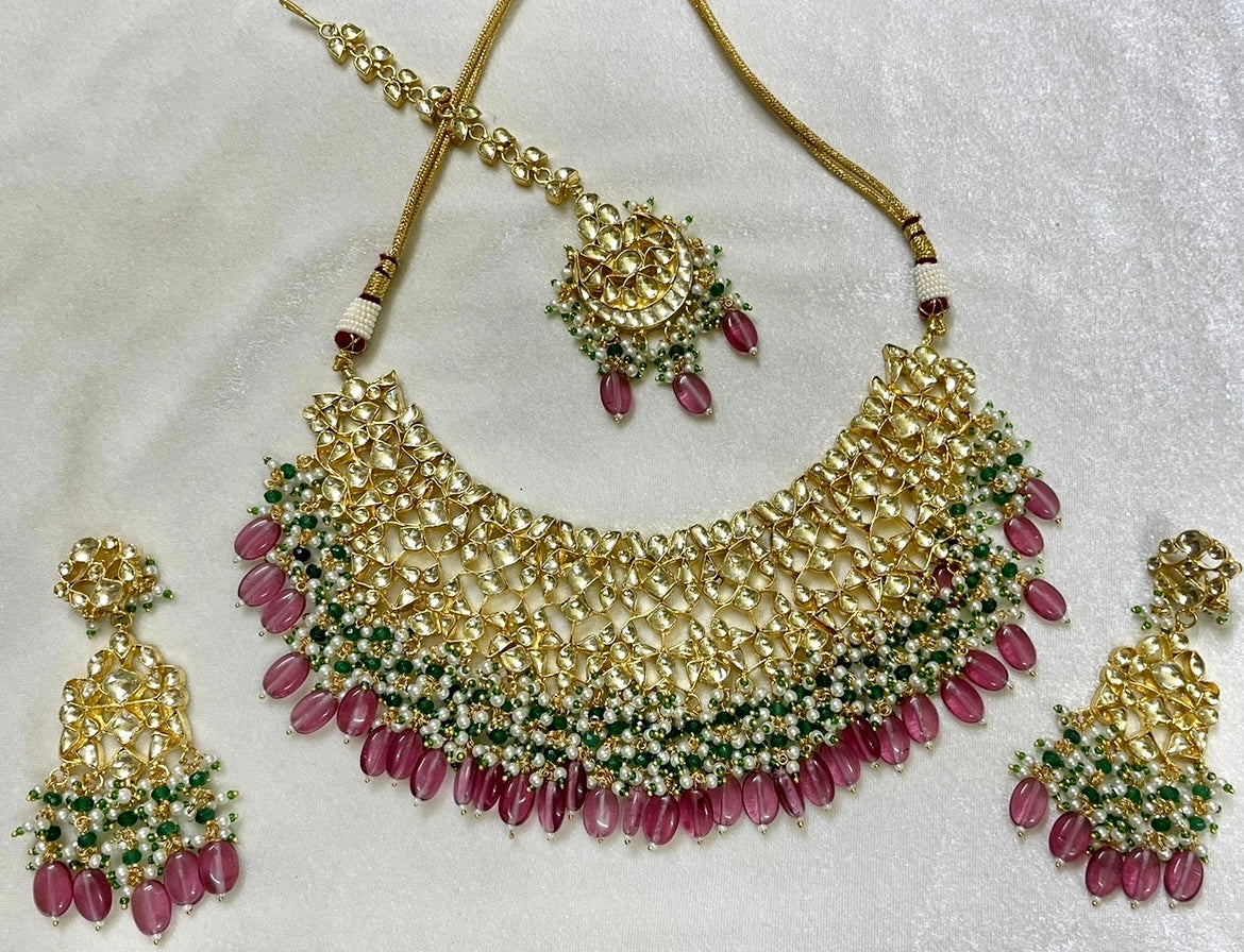 Pink & Green Kundan Set | Pre-order